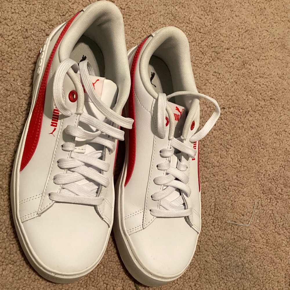 Puma red and white leather shoes